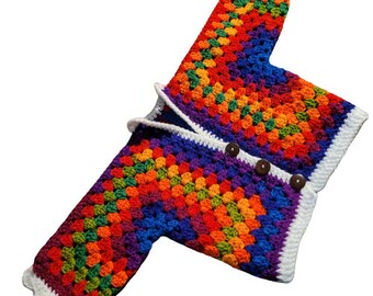 2t 3t cárdigan niño crochet arco iris boho abuela botones cuadrados de madera