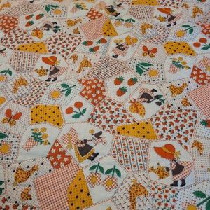 Vintage Sunbonnet Sue Patchwork fabric with mushrooms 1960s 1970s baby blanket