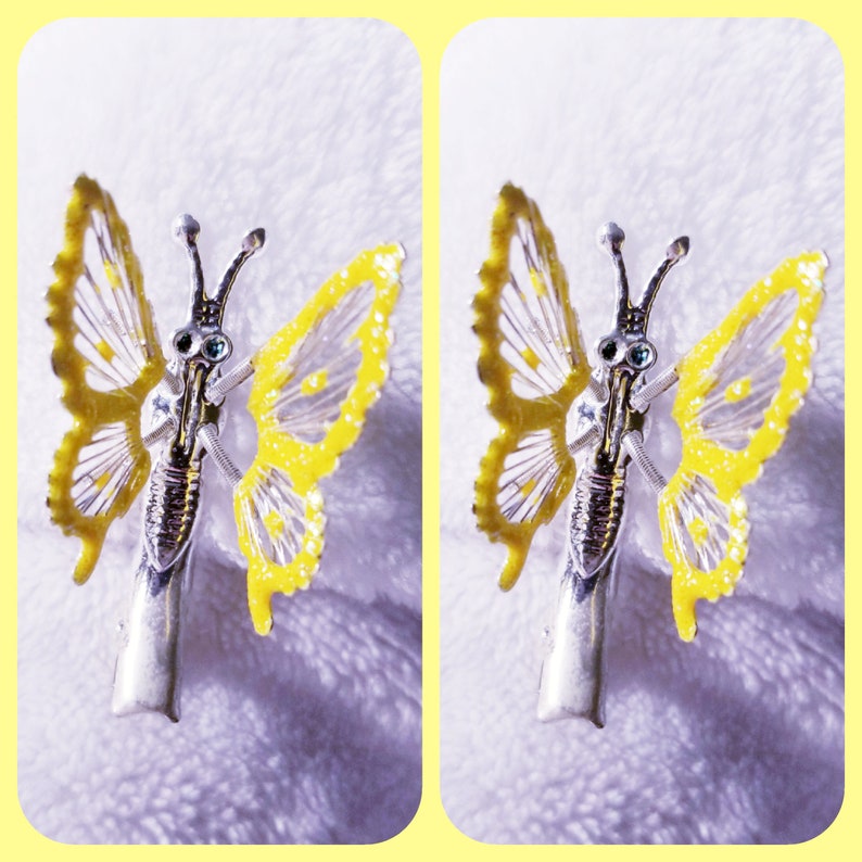 Yellow 90s butterfly hair Clips moving wings vintage rare Etsy
