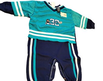 Vintage Buddy Boys 24 Months Football Jersey Romper Baby Toddler Nwt Turquoise