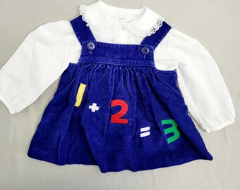 Vintage 2t Toddler Dress And Shirt Set Blue White Peter Pan Collar Overall