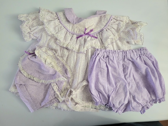 Vintage outfit baby girl 3-6 months purple dress … - image 1
