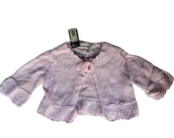 Vintage 6 Months Baby Cherokee Knit Crocheted Sweather Cardigan Top Pink