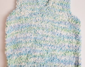 Vintage Hand Knit baby Vest 12-18 months Blue Green gender neutral