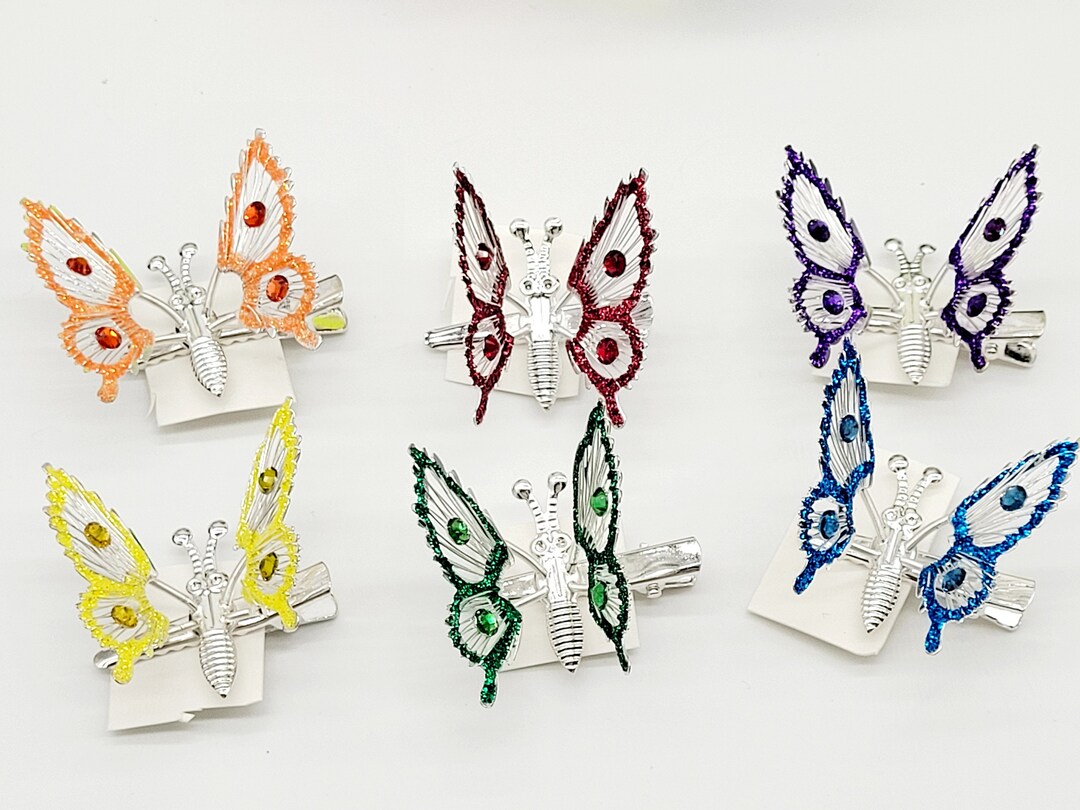 6 Rainbow Butterfly Hair Clips Moving Wings 90s Nostalgic Nostalgia Etsy