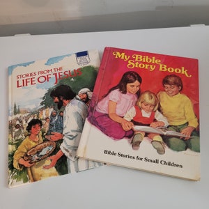 ハードカバーの子供向け聖書物語本 2 冊 1990 年代と 1970 年代のヴィンテージ