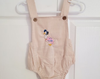 6-12 month cream baby romper beautrix potter embroidered