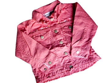 Vintage 3t Cherokee Kids Pink Denim Jacket Floral Embroidery