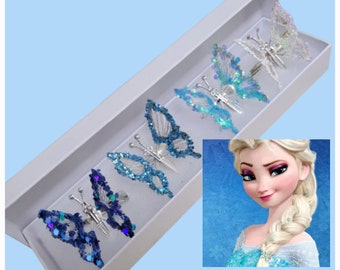 Disney frozen butterfly hair clips moving wings 90s nostalgic nostalgia  box of 4 blue and white