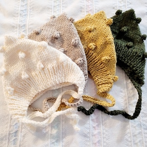 Pixie bonnet hat bobble knit fall kids baby toddler olive, mustard, linen,  ivory
