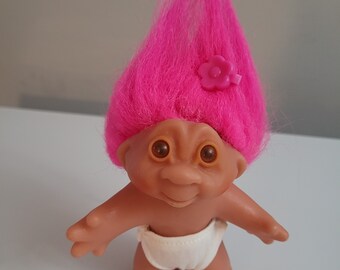 Vintage Thomas DAM 1986 Stand Alonpink hair Amber Eyes TROLL DOLL nostalgia nostalgic