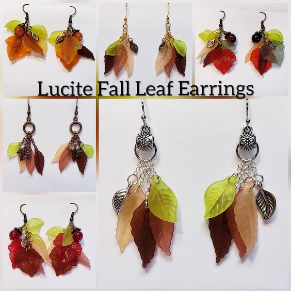 Fall Leaf Earrings,Fall Leaves Earrings,Fall Fashion,Fall Accessories,Autumn,Autumnal,Autumn Colors,Autumn Leaves,Lucite Leaves,Gemstones
