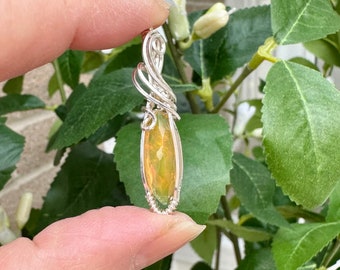 Handmade Sterling Silver Wire Wrap Tiny Faceted Ethiopian Opal Pendant, Jewellery, Gemstone Necklace ,Gift for her, Birthday, Christmas gift