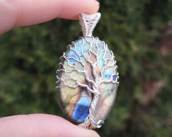 1.69X1.20 Copper Wrapped Natural Labradorite Tree Of Life Oval Shape Pendant,