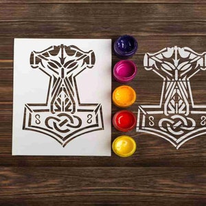 Thors Hammer Mjolnir Stencil: reusable custom stencils for painting spray paint DIY craft wall art Ragnarok Norse Nordic Viking Valknut Odin