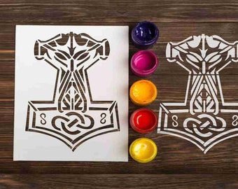 Thors Hammer Mjolnir Stencil: reusable custom stencils for painting spray paint DIY craft wall art Ragnarok Norse Nordic Viking Valknut Odin