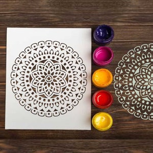 Circular Mandala stencil: custom stencils for DIY craft spray painting Boho decor Floor Furniture Wall Om Mandala Design reusable plastic