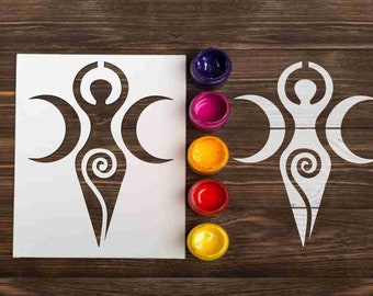 Triple Goddess Stencil: Reusable stencils for painting Wicca Symbols with Spiral Pagan altar symbol triple moon wiccan decor craft stencil