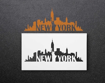 New York Skyline Stencil: Reusable custom stencils for Painting, wood signs, crafts, cakes, wall art, NYC Industrial City Silhouette decor