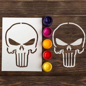 Punisher Skull Custom Stencil: reusable craft stencils for painting, spray template for wooden signs, Skull print, army military DIY art