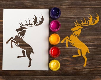 Baratheon Deer Custom Stencil: herbruikbare ambachtelijke stencils, Got sjabloon, Herten afdrukken, Baratheon House Crest Embleem, GOT fan cadeau