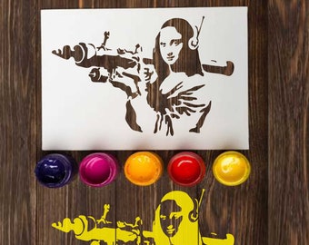 Stencil Banksy Mona Lisa Bazooka: Reusable Spray Paint Stencils for Street  Art Walls and DIY Craft Banksy Rocket Mylar Small & Big Stencils 