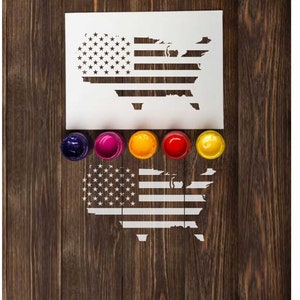 Estêncil personalizado de mapa americano: estênceis artesanais reutilizáveis para pintar a bandeira do mapa dos EUA, modelo de plástico para a bandeira do mapa de estrelas dos Estados Unidos