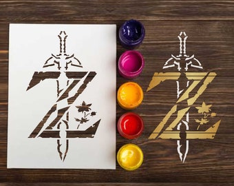 Custom stencil Z Sword: reusable custom stencils for painting Z Legend of Game Master Sword Logo, wall art, plastic template, craft stencil