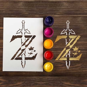 Custom stencil Z Sword: reusable custom stencils for painting Z Legend of Game Master Sword Logo, wall art, plastic template, craft stencil