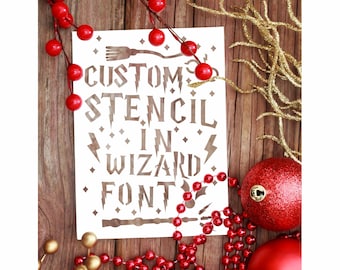 Christmas Custom Stencil in Wizard font: reusable text and image stencils for cakes, cookies, wood signs, small and large sizes