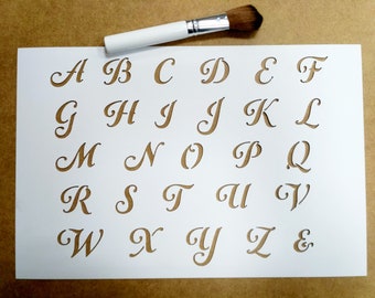 Stencil Script Alphabet Capital letters, reusable craft stencils for painting, cookies and face art, decorating, DIY craft, Handwriting font