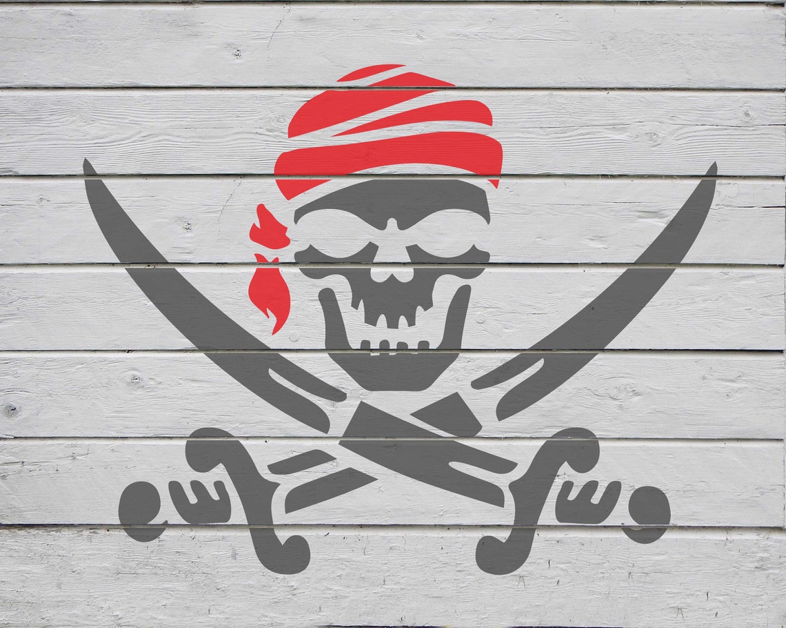 MAYJOYDIY Pirate Skull Stencil Kit - 11.8x11.8 Inch Nautical Wall Decor Template With Brush