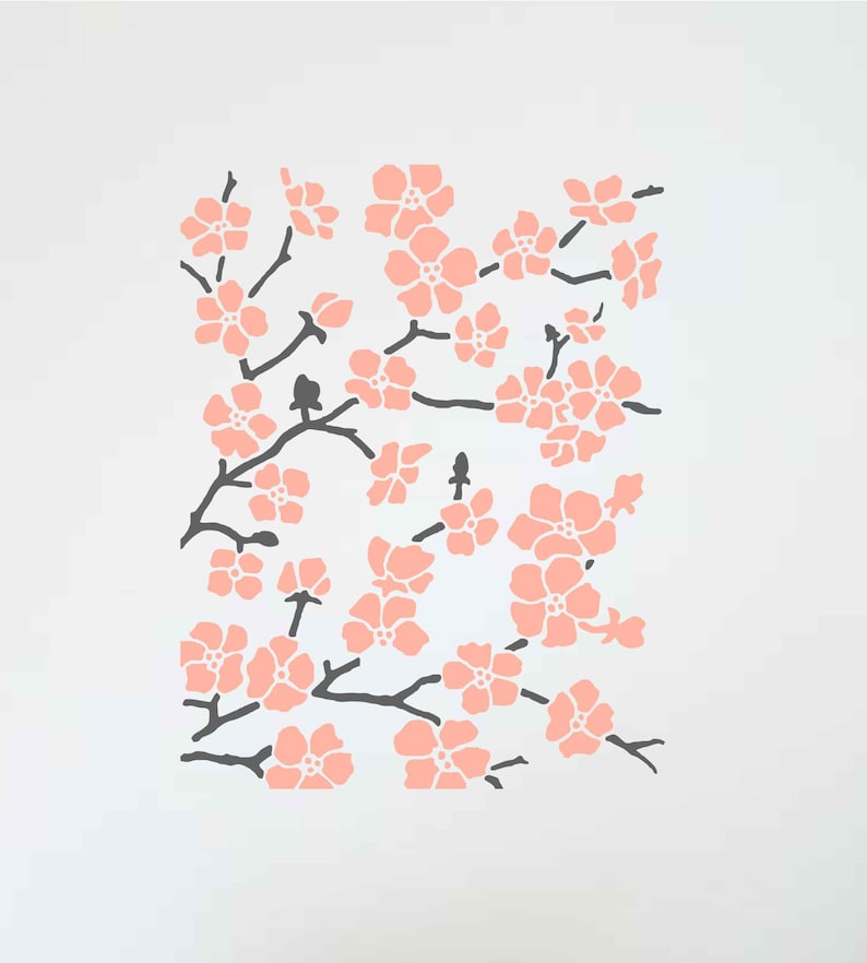 reusable DIY craft stencils for painting Tree Branch with Flowers Cherry Blossom Custom Stencil
