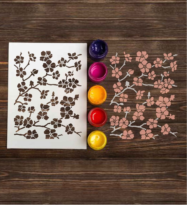 reusable DIY craft stencils for painting Tree Branch with Flowers Cherry Blossom Custom Stencil