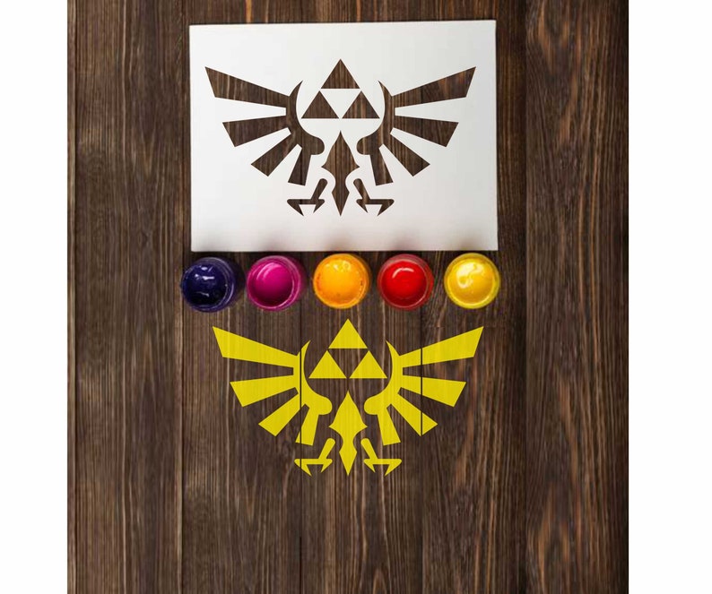 reusable custom stencils for painting Legend of Zelda crest Zelda stencil Zelda Triforce Hyrule plastic template in Small /& Large sizes