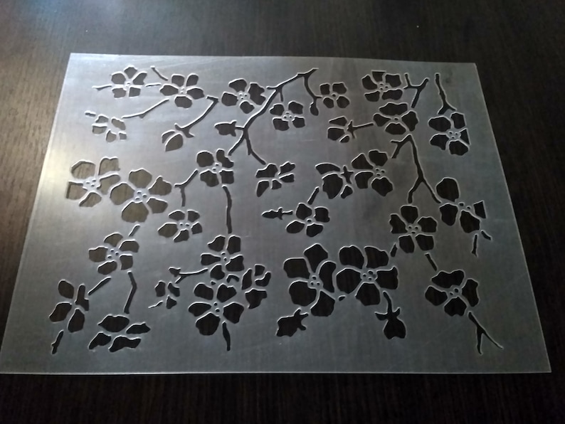 reusable DIY craft stencils for painting Tree Branch with Flowers Cherry Blossom Custom Stencil