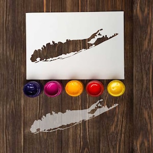 Estêncil de Long Island: estênceis reutilizáveis para artesanato, bolos de sinalização de parede, aerógrafo de estêncil mylar de plástico para pintura, mapa de Nova York, decoração de casa