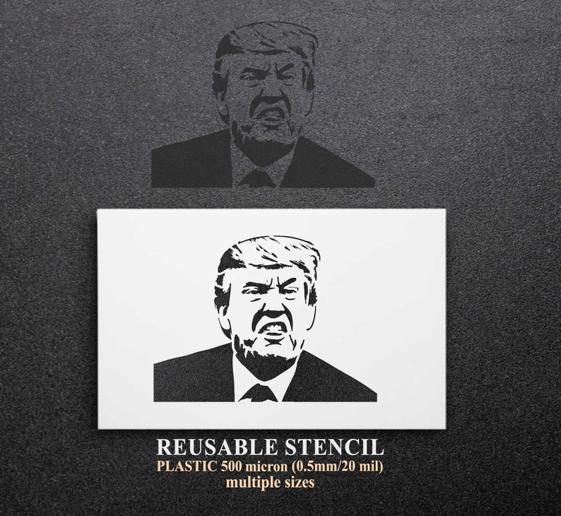 Donald Trump Stencil: modello di stencil personalizzato riutilizzabile per l'artigianato e la pittura fai-da-te, segnaletica che rende la plastica 20 mil perfetta per la vernice spray immagine 1
