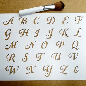 Plantilla Script Alfabeto Letras mayúsculas, plantillas artesanales reutilizables para pintura, galletas y arte facial, decoración, artesanía de bricolaje, fuente de escritura a mano
