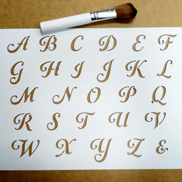 Pochoir Script Alphabet Lettres majuscules, pochoirs d’artisanat réutilisables pour la peinture, les biscuits et l’art du visage, la décoration, l’artisanat de bricolage, la police d’écriture manuscrite