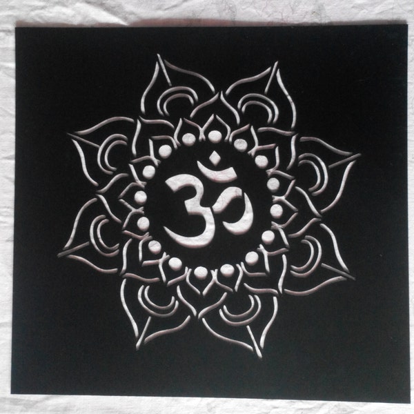 reusable plastic Yoga Lotus Stencil, Mandala, Om, Sanskrit, Om Symbol, Painting, pochoir, art supply, wall art