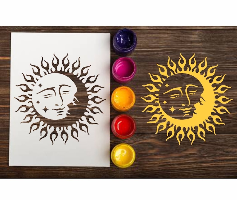 Sun and Moon Custom Stencil for Wall Reusable Celestial Etsy
