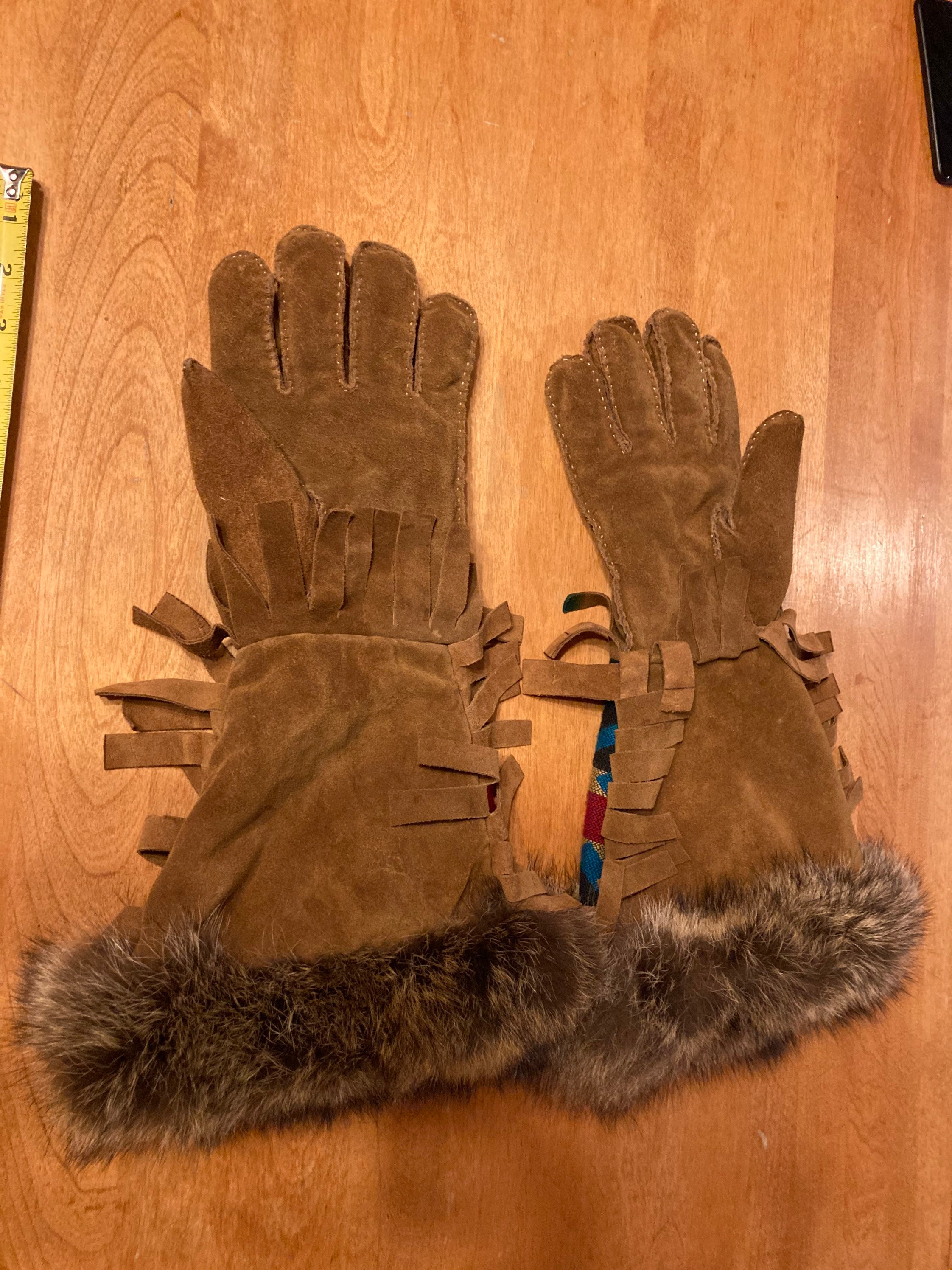 Vintage hand sewn animal hide gloves with real fur cuff fit Etsy