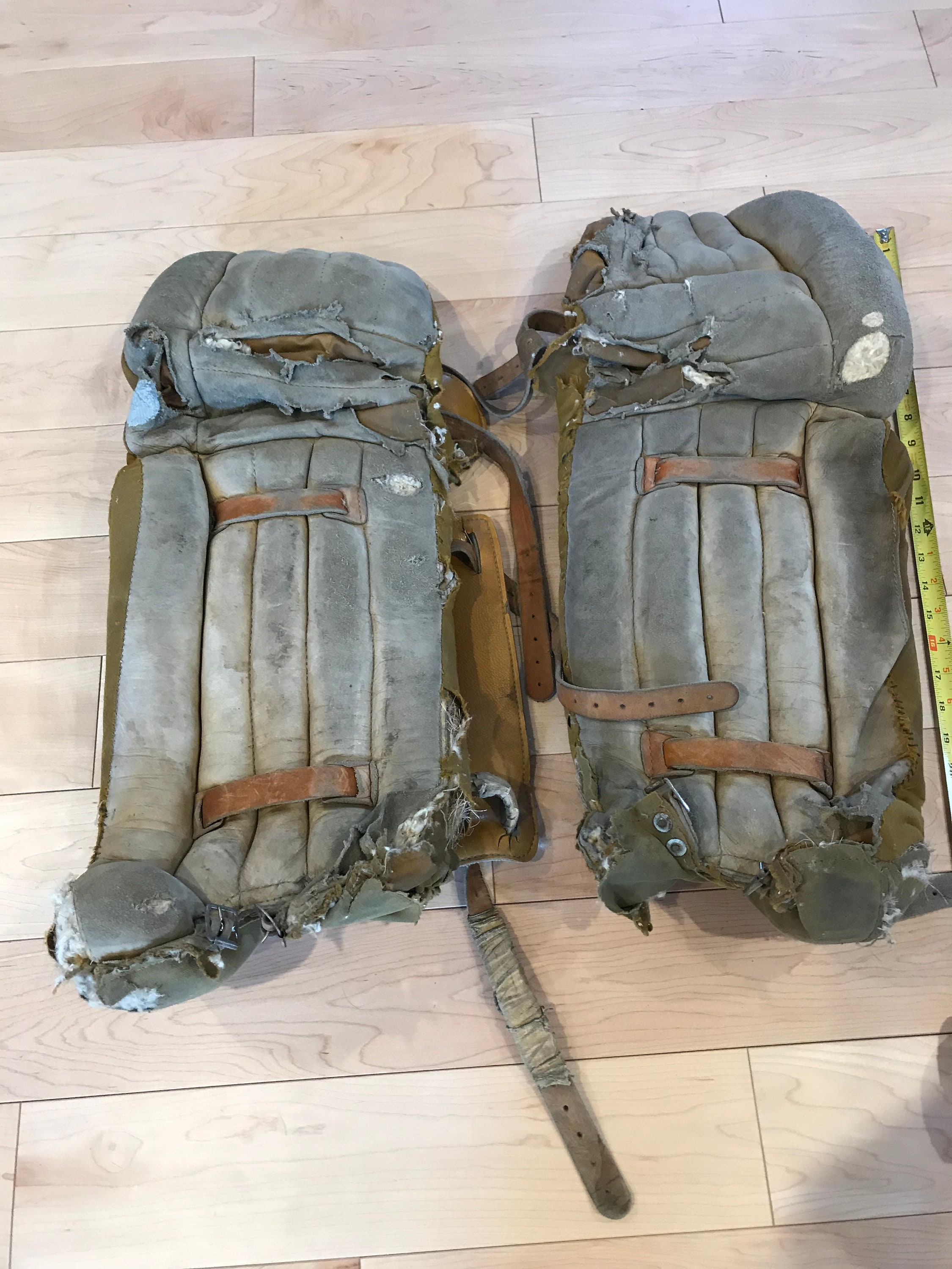 Vintage 24 goalie pads well used leather and canvas estimate Etsy