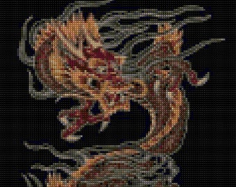 Patrón de punto de cruz del dragón tibetano PDF - ¡Gráfico FÁCIL con un color por hoja Y gráfico tradicional! ¡Dos gráficos en uno!