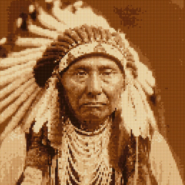 Chief Joseph 1908 by Edward Curtis Cross Stitch portrait PDF- EASY chart with one color per sheet And regular chart! Two charts in one!