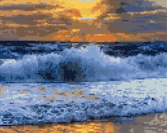 Ocean Sunset Cross stitch pattern PDF - EASY chart with one color per sheet AND traditional chart! Two charts in one!
