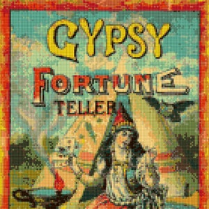 Póster Vintage Fortune Teller Patrón de punto de cruz PDF - Gráfico FÁCIL con un color por hoja ¡Y gráfico tradicional! ¡Dos gráficos en uno!
