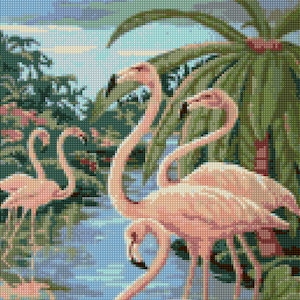 Vintage 1950s Flamingos Cross Stitch pattern PDF - EASY chart with one color per sheet And traditional chart! Two charts in one!