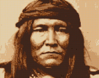 Chato, chef Apache Chiricahua Portrait au point de croix PDF - Grille FACILE avec une couleur par feuille Et grille traditionnelle ! Deux graphiques en un !